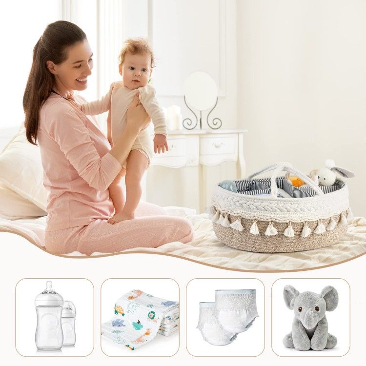 Diaper Caddy Organizer for Baby 100% Cotton Rope Baby Basket Changing Table Diaper Storage Caddy