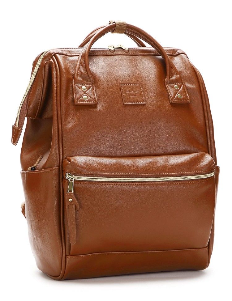 Leather Backpack Diaper Bag Laptop Travel Doctor Teacher Bag For Women Man, Tan Pink Ii, Medium, Casual Computers Storage Bag