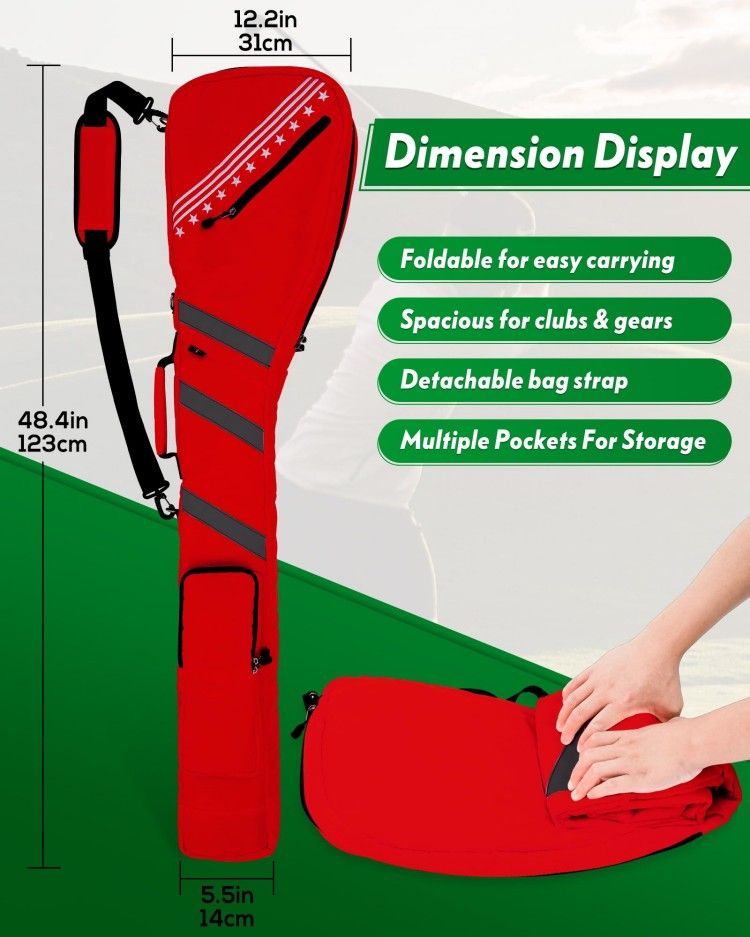 Golf Bag Clubs Case Foldable Zippered Carry Bag Thick and Tough Lightweight Waterproof Sunday Bag