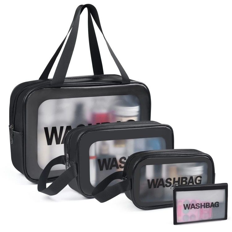 4pcs PU Leather Portable Toiletry Bags,Waterproof Cosmetic Bag