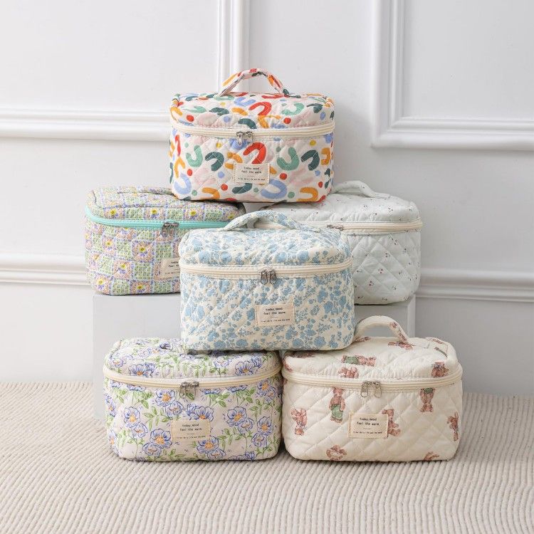 Large Travel Quilted Makeup Bag for Women