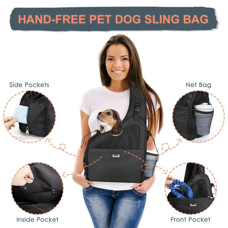Breathable Mesh Pet Dog Sling Carrier, Hands Free Papoose Small Animal Puppy Travel Bag Tote