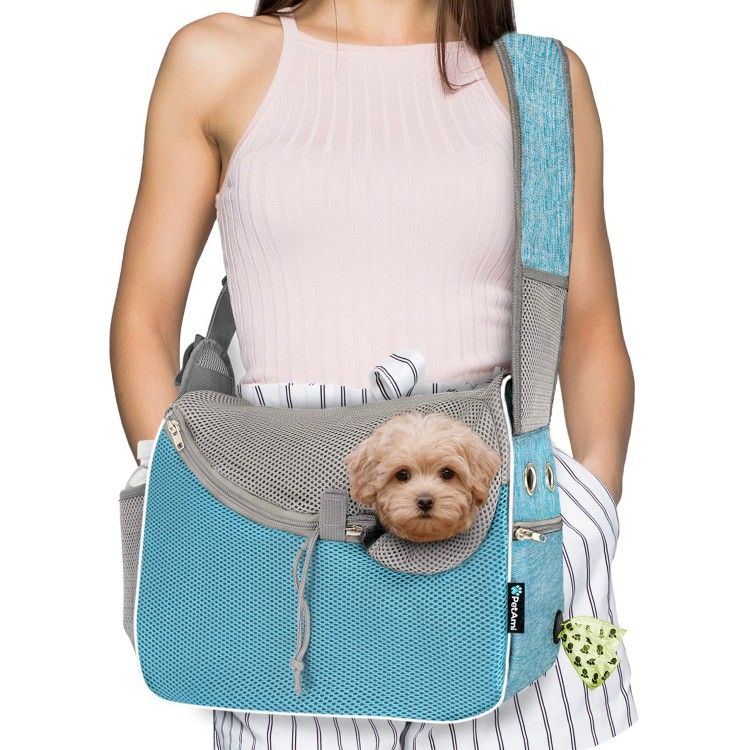Small Dog Sling Carrier, Soft-Sided Crossbody Puppy Carrying Purse Bag, Adjustable Sling Pet Bag