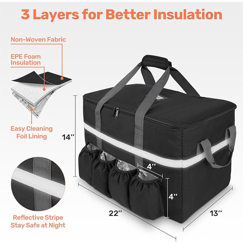 Waterproof Polyester Foldable Pizza Bag,Food Cooler Insulated Storage Bag