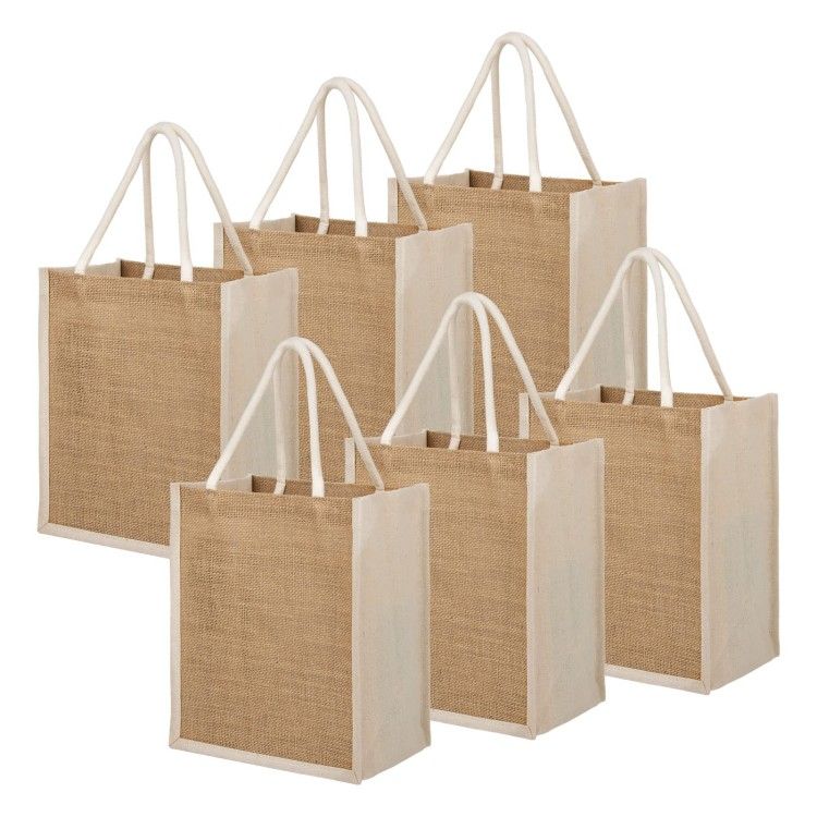Burlap Reusable Tote Bags with Canvas Side, Bridesmaid Bag Jute Grocery Shopping Bag