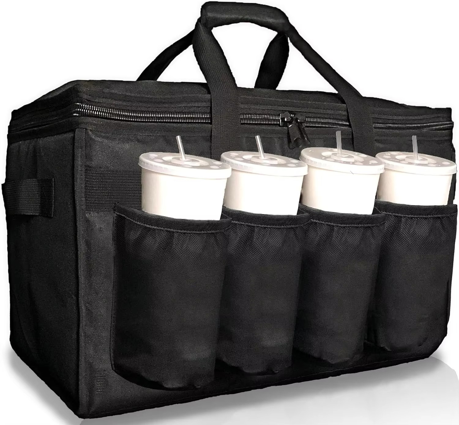 Insulated Polyester Food Delivery Tote Bag with Cup Holders,High Quality Pizza Beverage Delivery Beach Bag