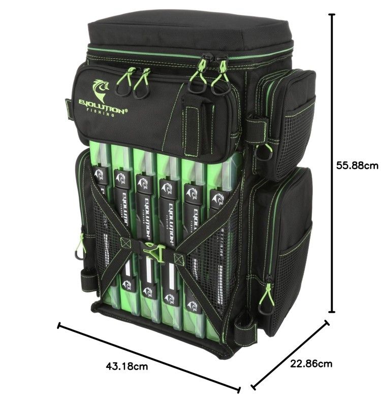 3600 Size, Outdoor Rucksack w 6 Fishing Tackle Trays, Built In Rain Fly, Heavy Duty Fishing Backpack, Tackle Carrying Case