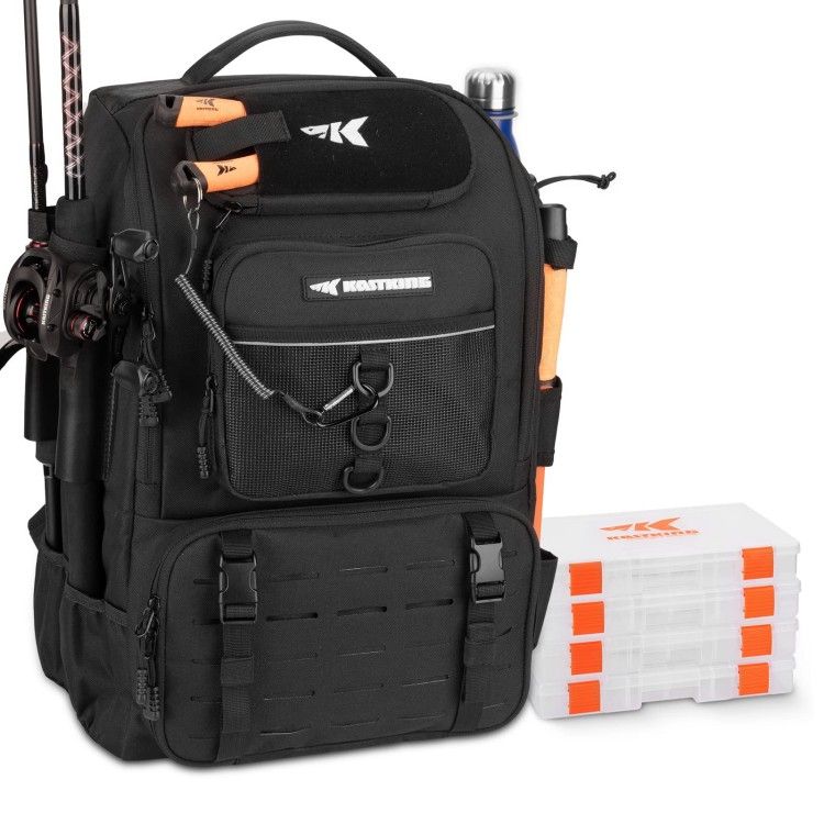 Fishing Tackle Backpack with Rod Holders 4 Tackle Boxes,40L Fishing Bag Storage Fishing Gear and Equipment Sports Outdoors